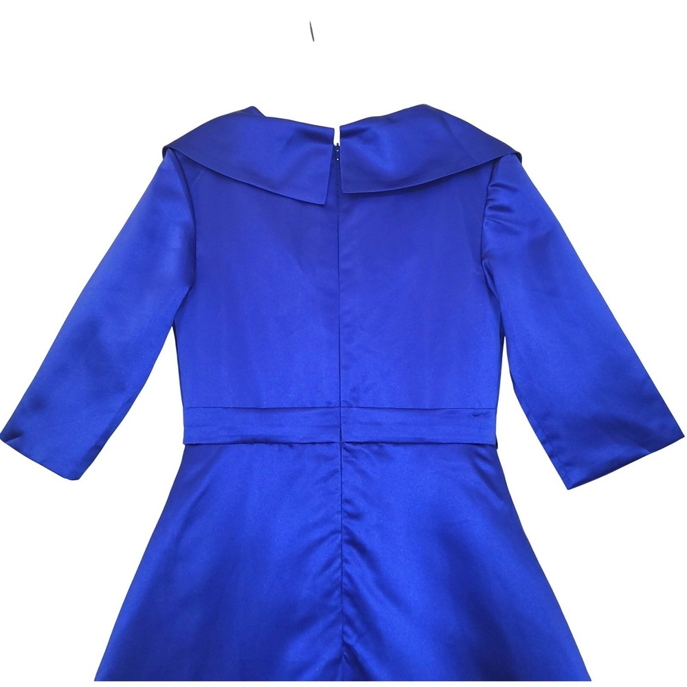 Glamora Royal Blue Satin Sheath Embroidered Sequin Gown Portrait Collar Train 8 - Picture 8 of 16